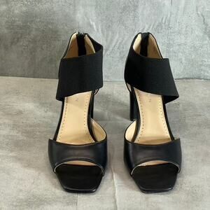 ADRIENNE VITTADINI Women's Black Greta Stretch Knit Slip-On Block-Heel Sandals